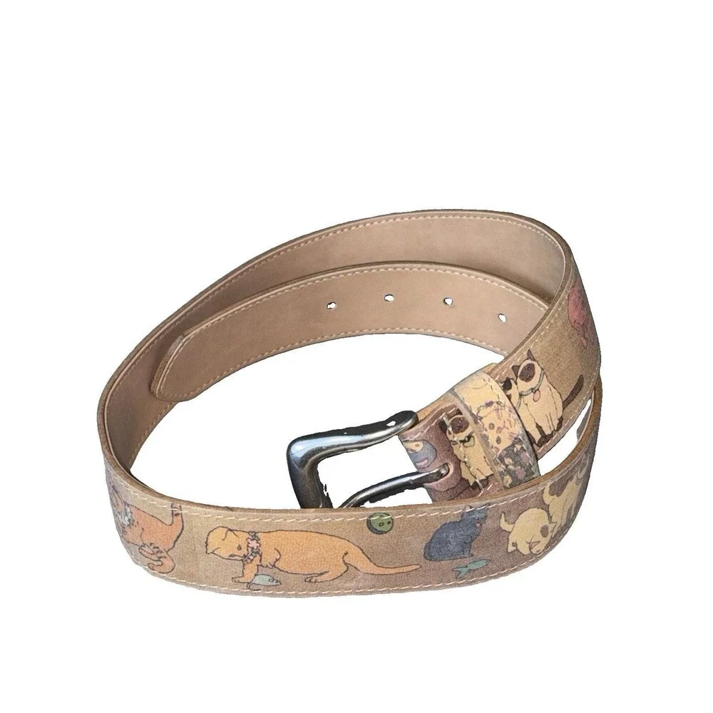 Cats Print Belt Women’s Sz M Faux Leather Made In USA Crazy Cat Lady VTG RARE